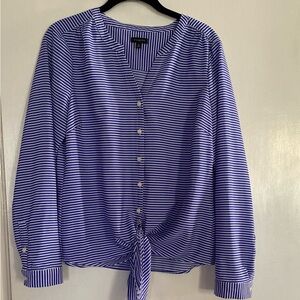 Striped Blue Button-Up Blouse